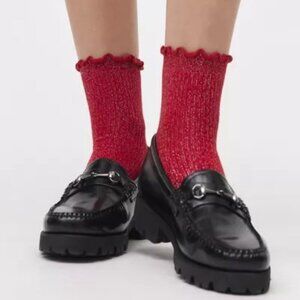 NWT Urban Outfitters Lurex Shimmer Red Ruffle Socks